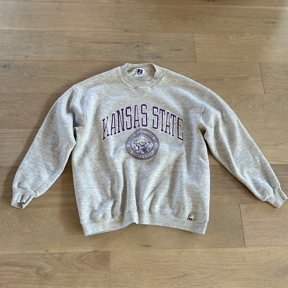 VINTAGE Russell Athletic Sweatshirt Mens XXL Grey Kansas State University 90s